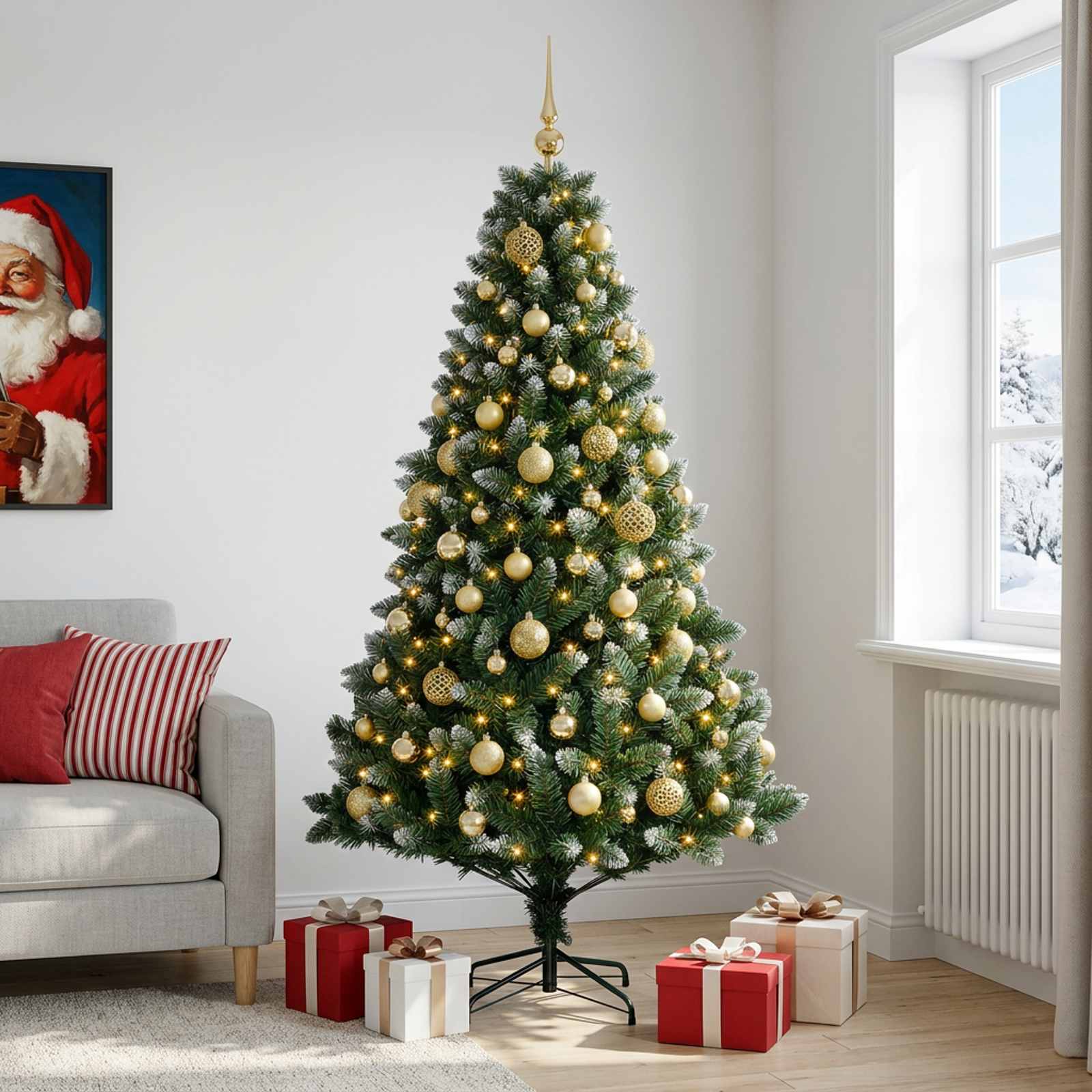 Umjetno božično drevo z okrasnimi kroglami 240 cm 300 LED