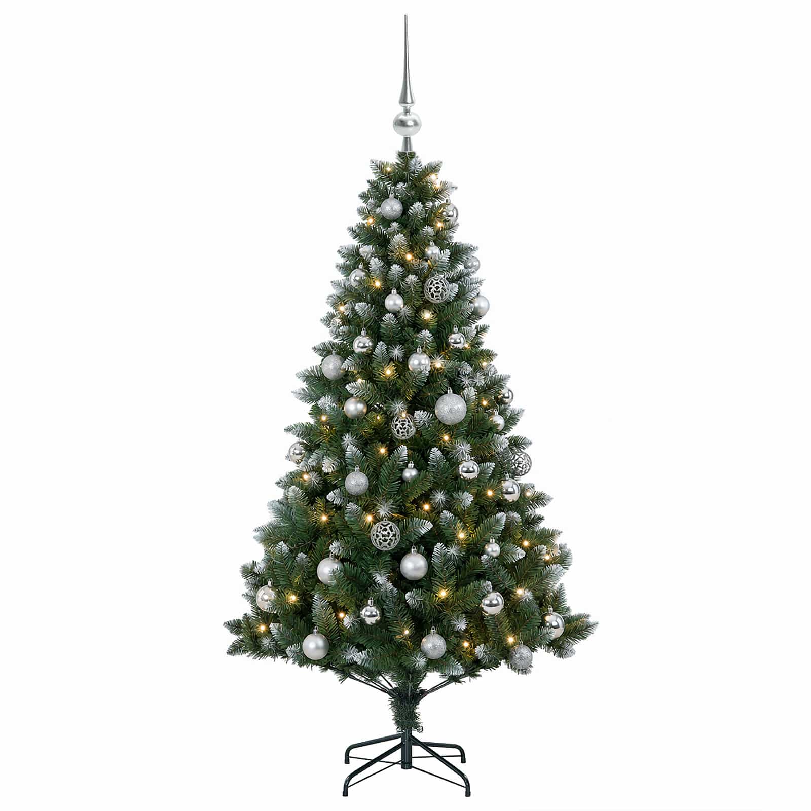Umjetno božično drevo z okrasnimi kroglami 150 cm 150 LED