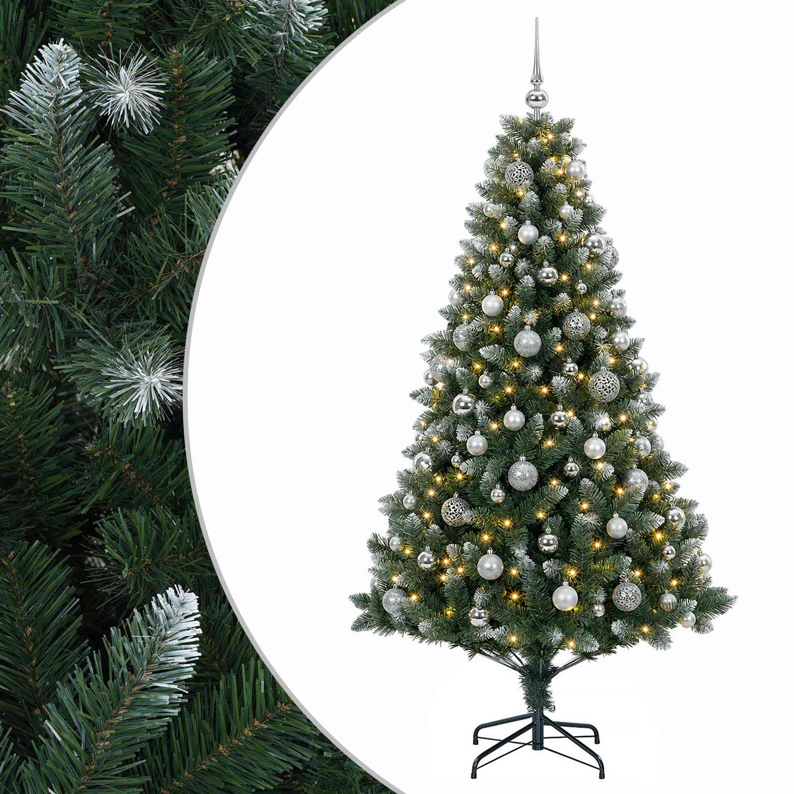 Umjetno božično drevo z okrasnimi kroglami 210 cm 300 LED