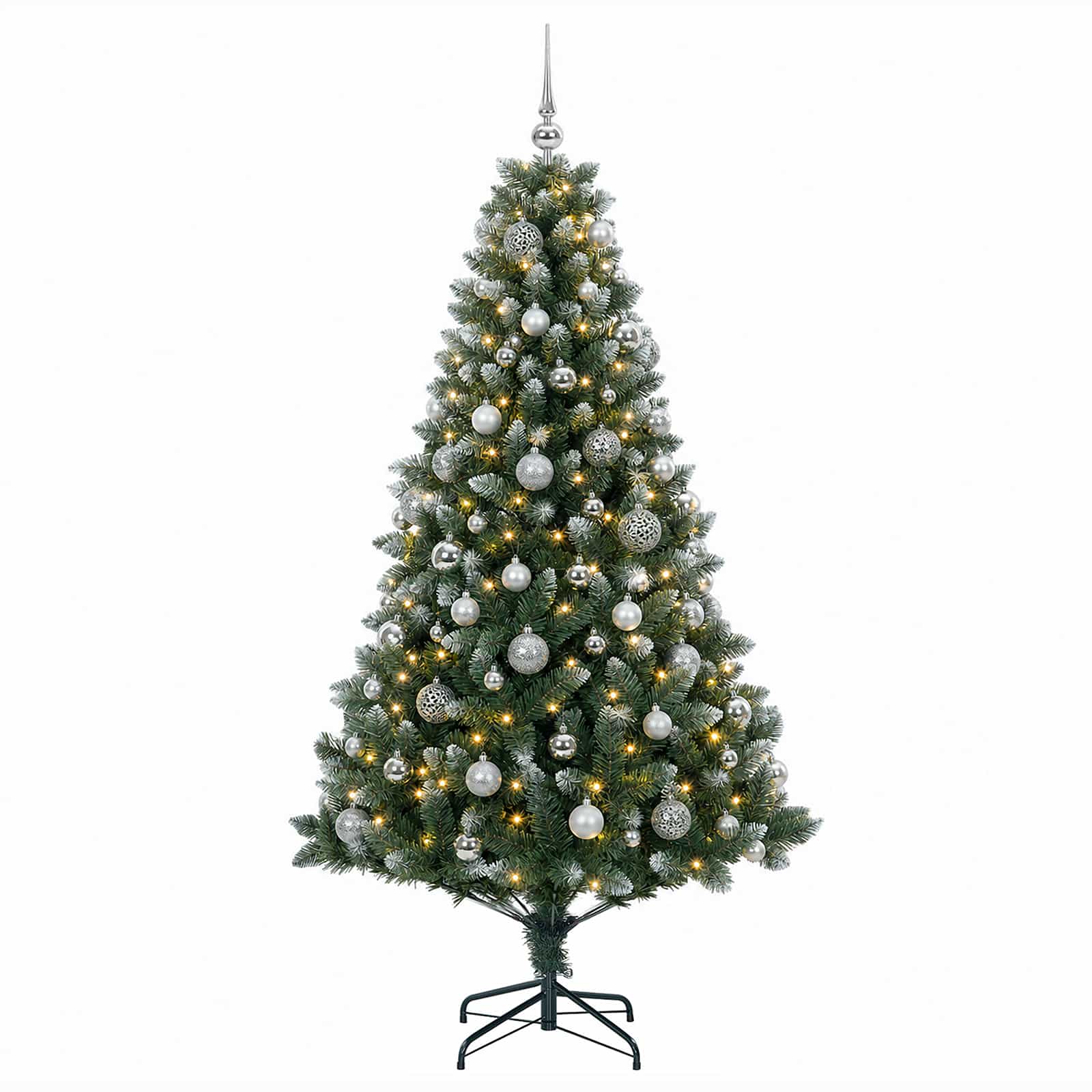 Umjetno božično drevo z okrasnimi kroglami 210 cm 300 LED