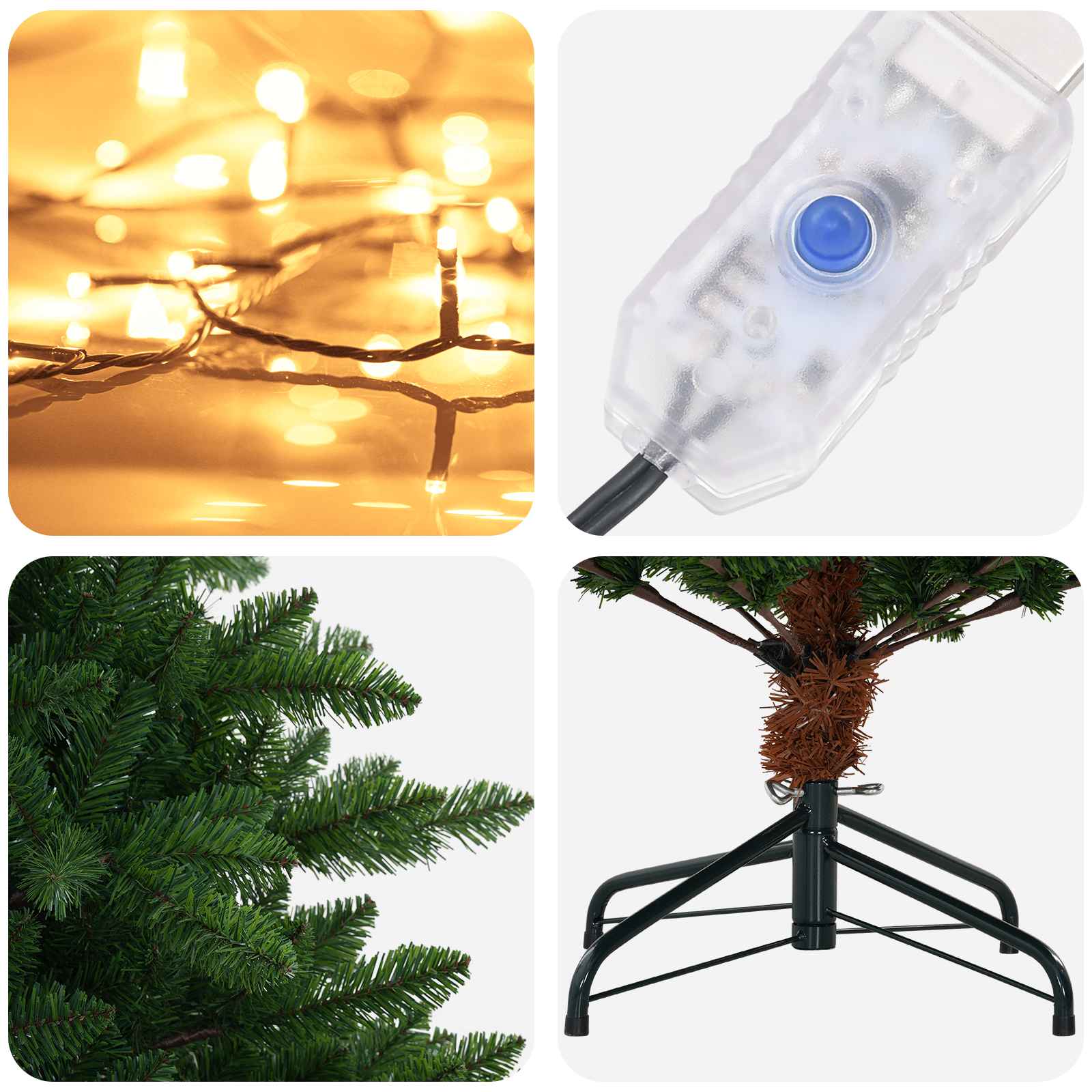 Umestno božično drevo 150 cm 150 LED Toplo bela PVC in kovina
