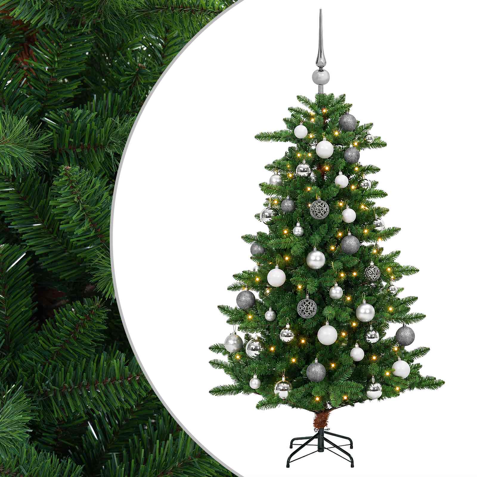 Umjetno božično drevo z okrasnimi kroglami 120 cm 150 LED