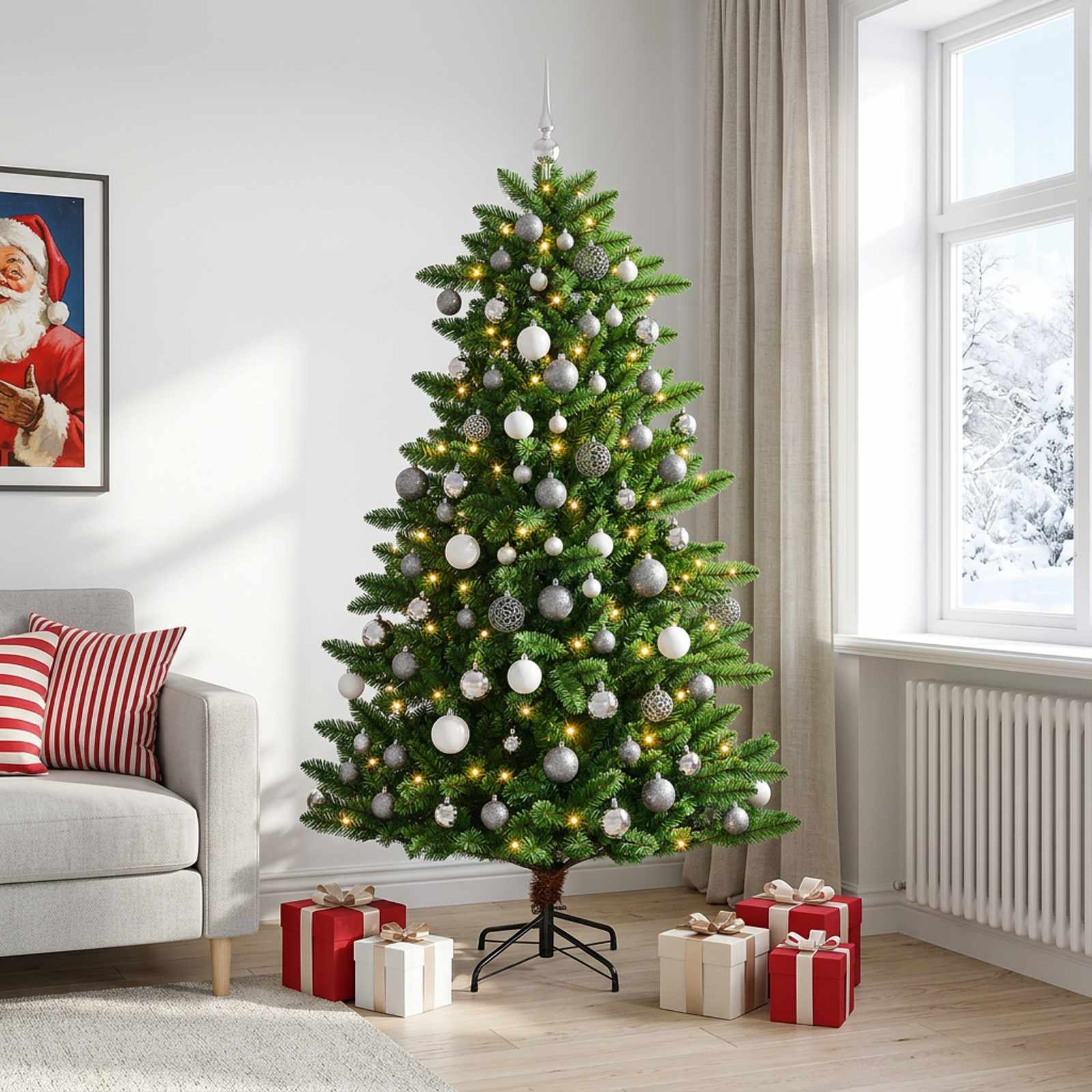 Umjetno božično drevo z okrasnimi kroglami 210 cm 300 LED