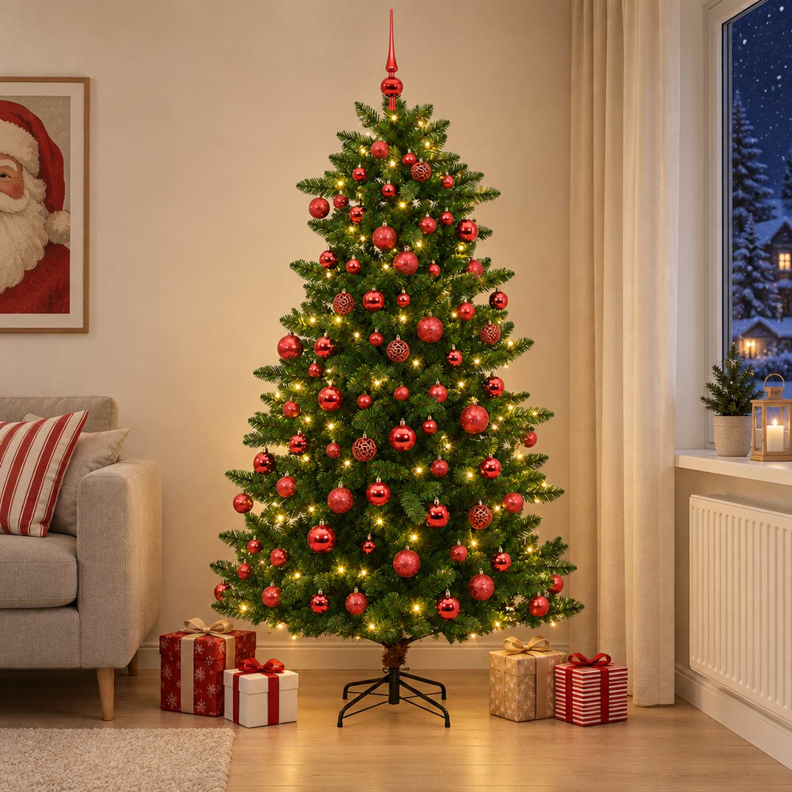 vidaXL Kunstig juletræ med kugler 240 cm 300 LED'er Varm hvid
