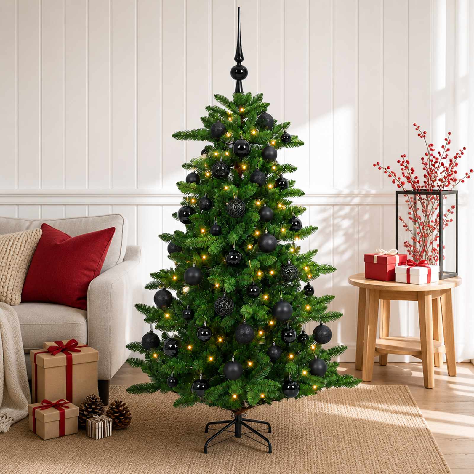 Umjetno božično drevo z okrasnimi kroglami 150 cm 150 LED