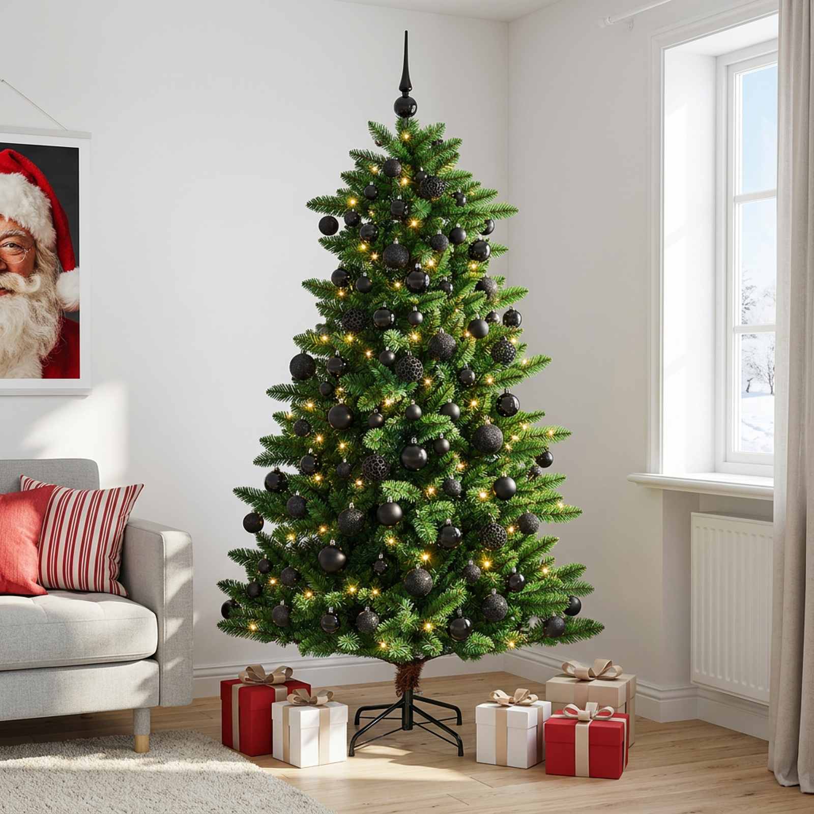 Umjetno božično drevo z okrasnimi kroglami 240 cm 300 LED