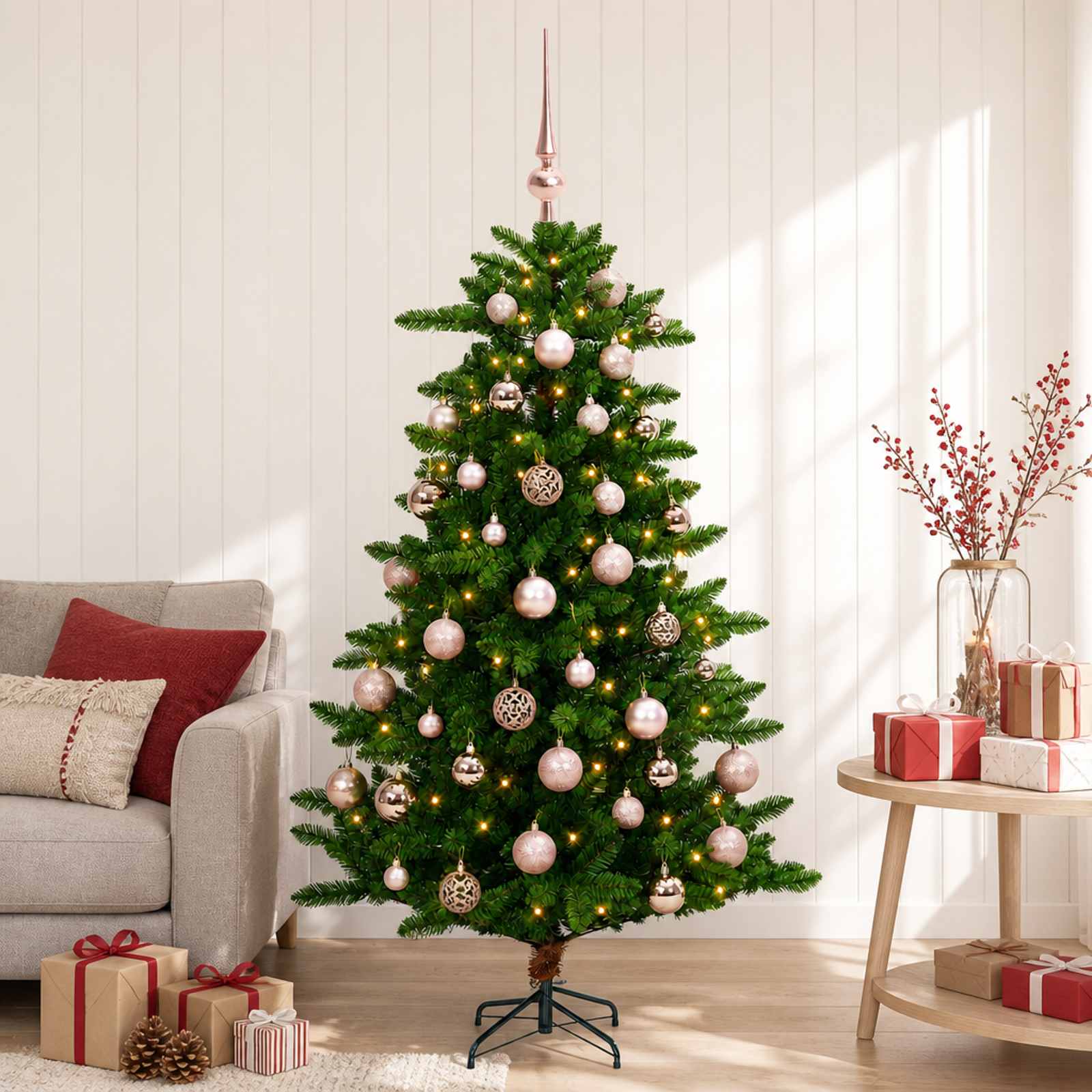 vidaXL - Kunstkerstboom - met - Ballen - 150 - cm - 150 - LED's - Warmwit