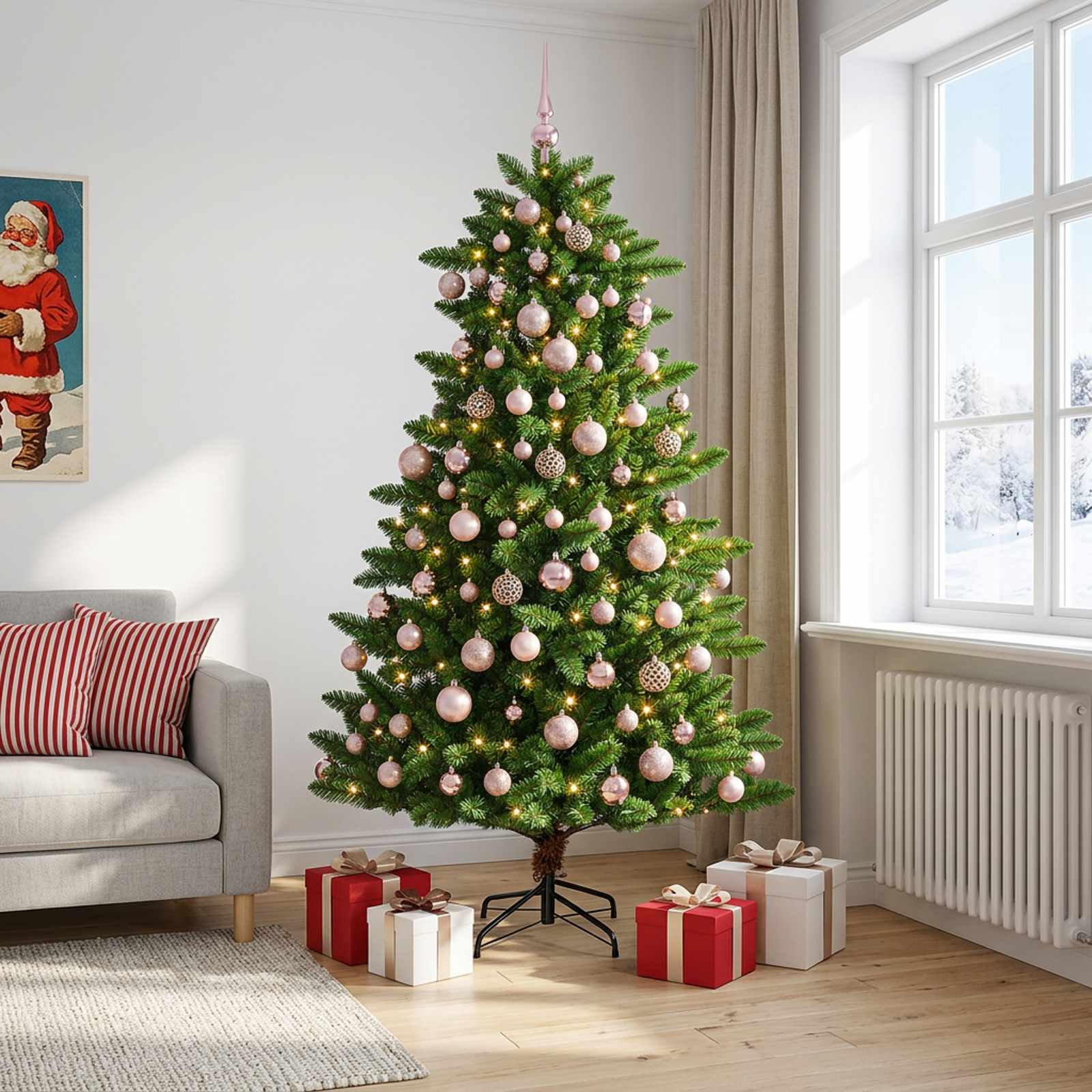 Umjetno božično drevo z okrasnimi kroglami 180 cm 300 LED