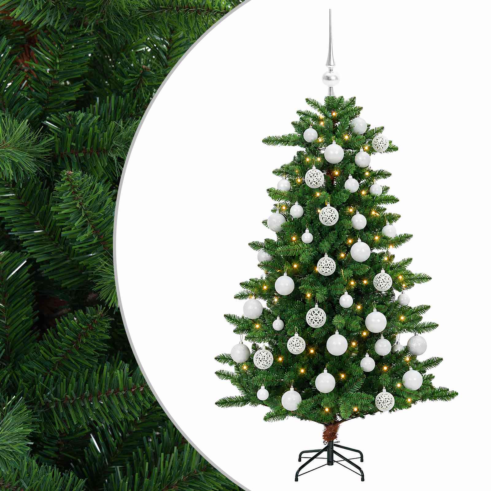 Umjetno božično drevo z okrasnimi kroglami 120 cm 150 LED