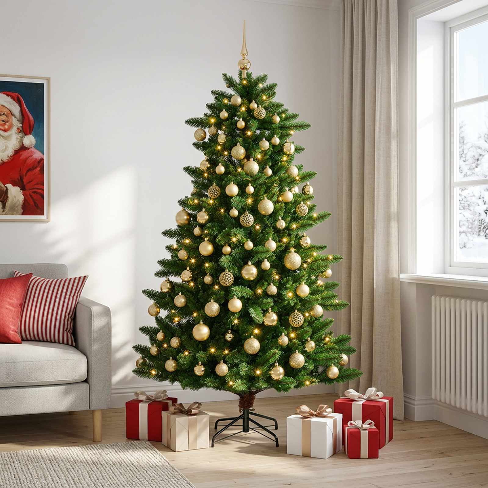 Artificial Christmas Tree with Bauble 180 cm 300 LED Toplo bela