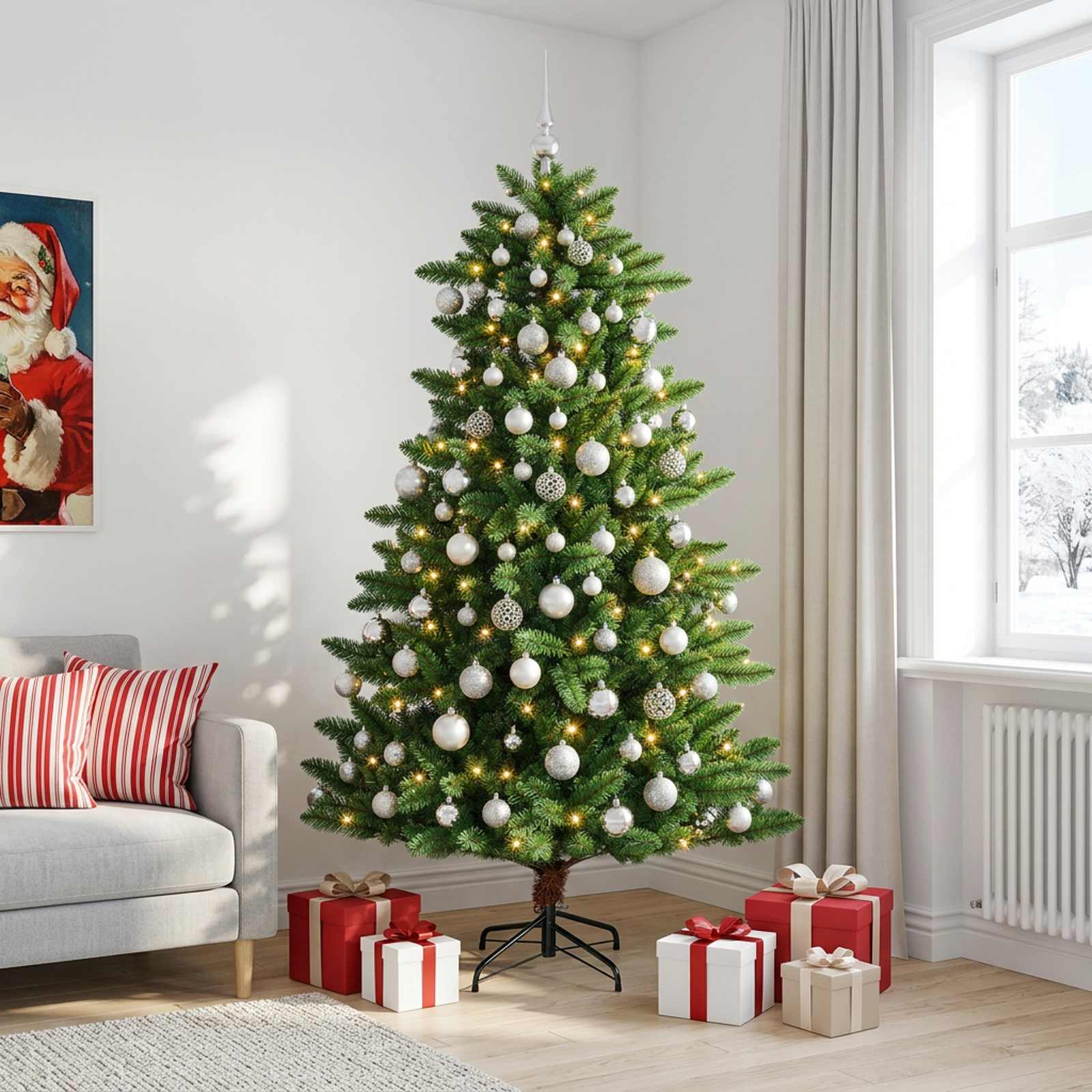 Artificial Christmas Tree with Bauble 180 cm 300 LED Toplo bela