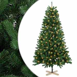 vidaXL Tehisj&otilde;ulupuu 120 cm 150 LED-i Soe valge PVC Roheline