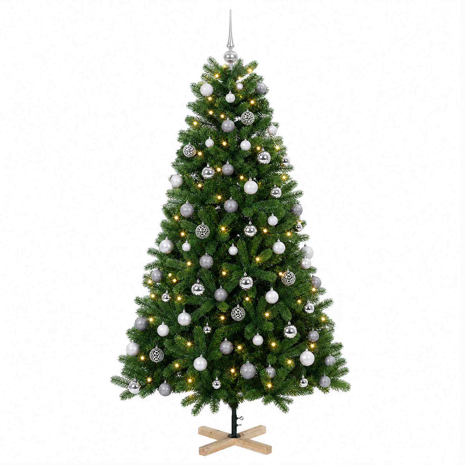Umetna božična jelka z bučko 180 cm 300 LED Toplo bela PVC