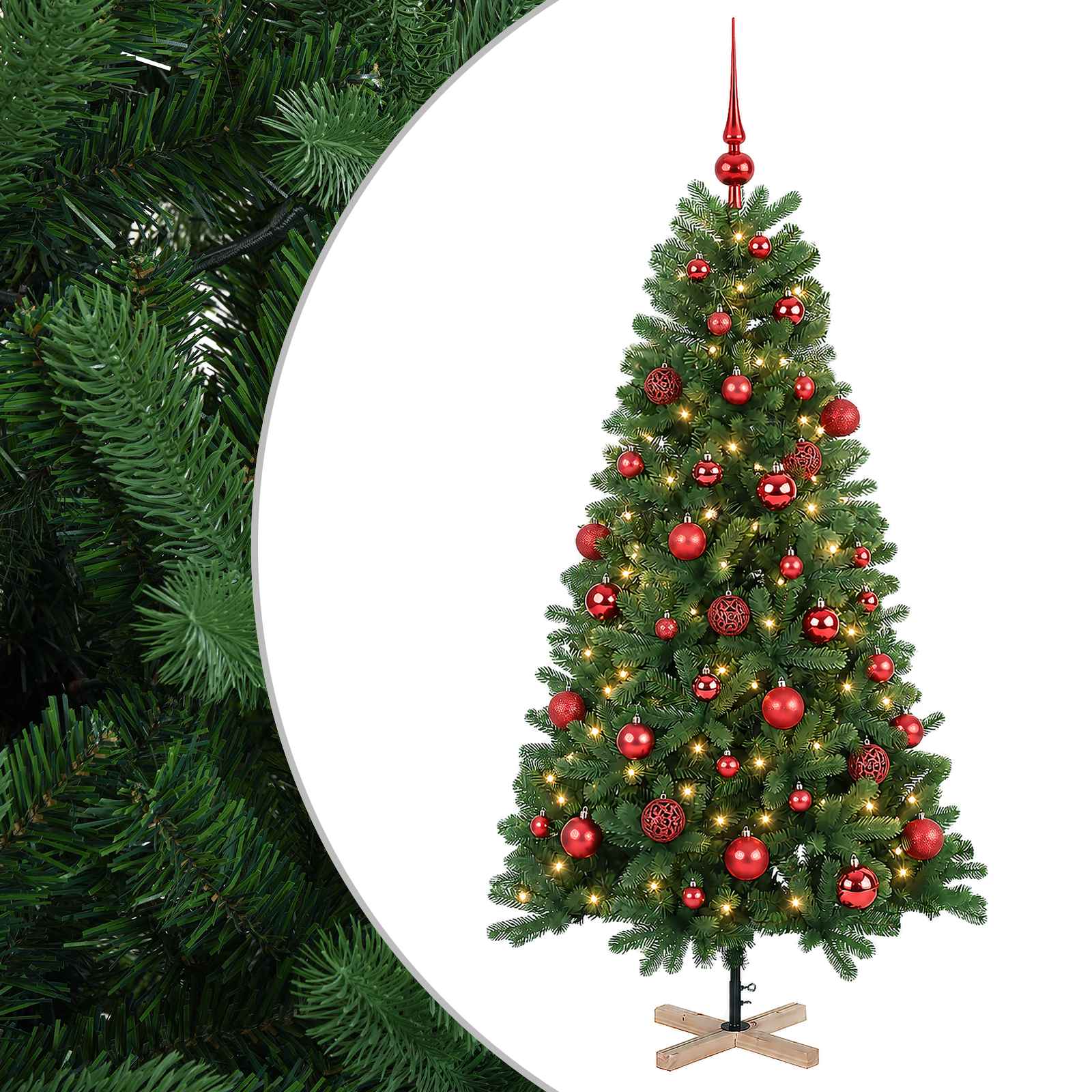 vidaXL Umelý vianočný stromček s vianočnými guľami 150 cm 150 LED