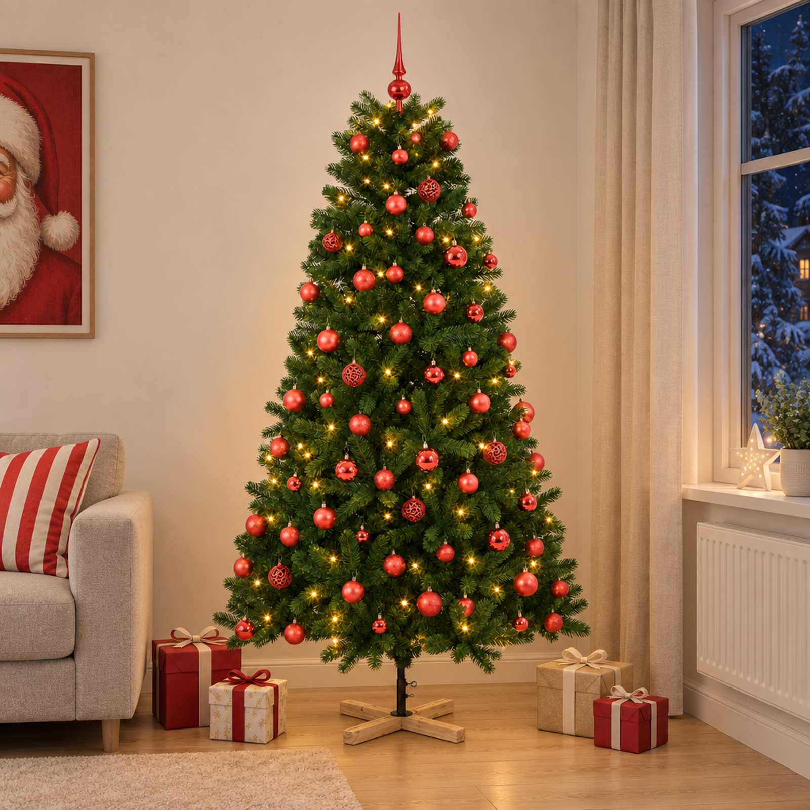 Umetna božična jelka z bučko 180 cm 300 LED Toplo bela PVC