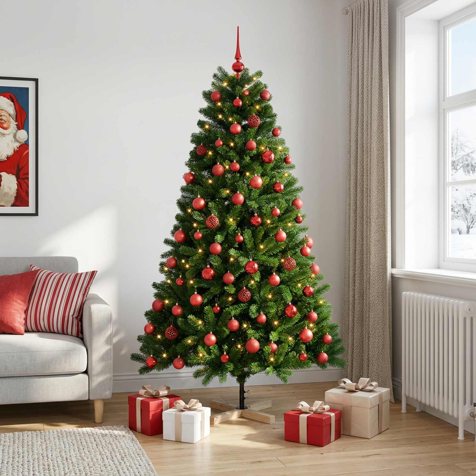 Umetna božična jelka z bučko 180 cm 300 LED Toplo bela PVC