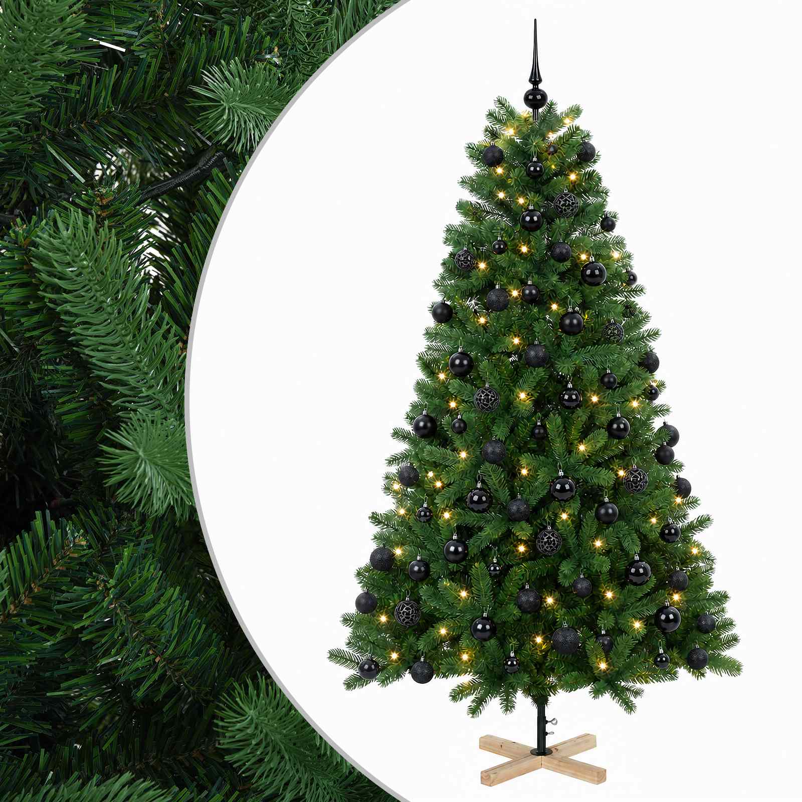 vidaXL Umelý vianočný stromček s vianočnými guľami 180 cm 300 LED