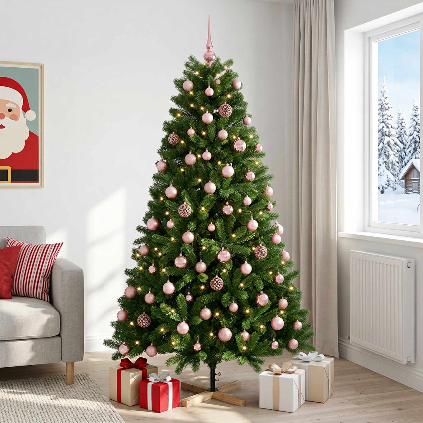 Umetna božična jelka z bučko 240 cm 300 LED Toplo bela PVC