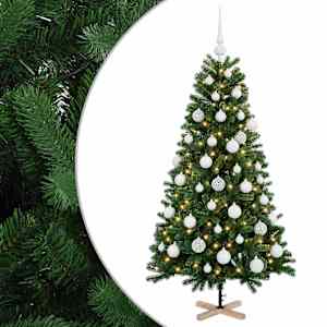 vidaXL Kunstkuusk koos j&otilde;ulukuuliga 120 cm 150 LED-i Soe valge PVC