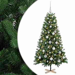 vidaXL Kunstkuusk koos j&otilde;ulukuuliga 120 cm 150 LED-i Soe valge PVC