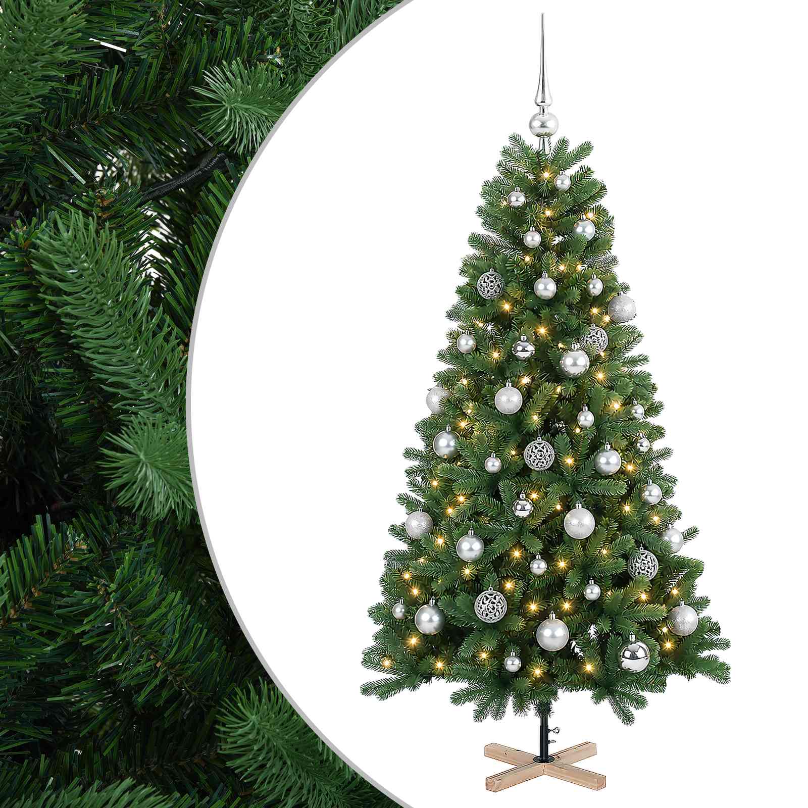 vidaXL Umelý vianočný stromček s vianočnými guľami 150 cm 150 LED