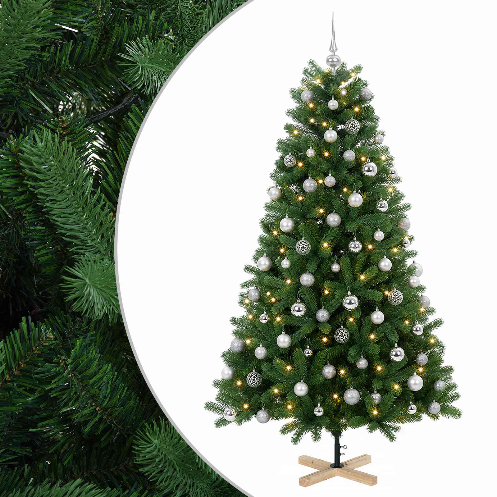 Umetna božična jelka z bučko 180 cm 300 LED Toplo bela PVC