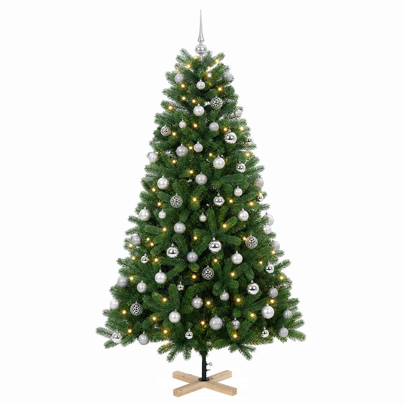 Umetna božična jelka z bučko 180 cm 300 LED Toplo bela PVC