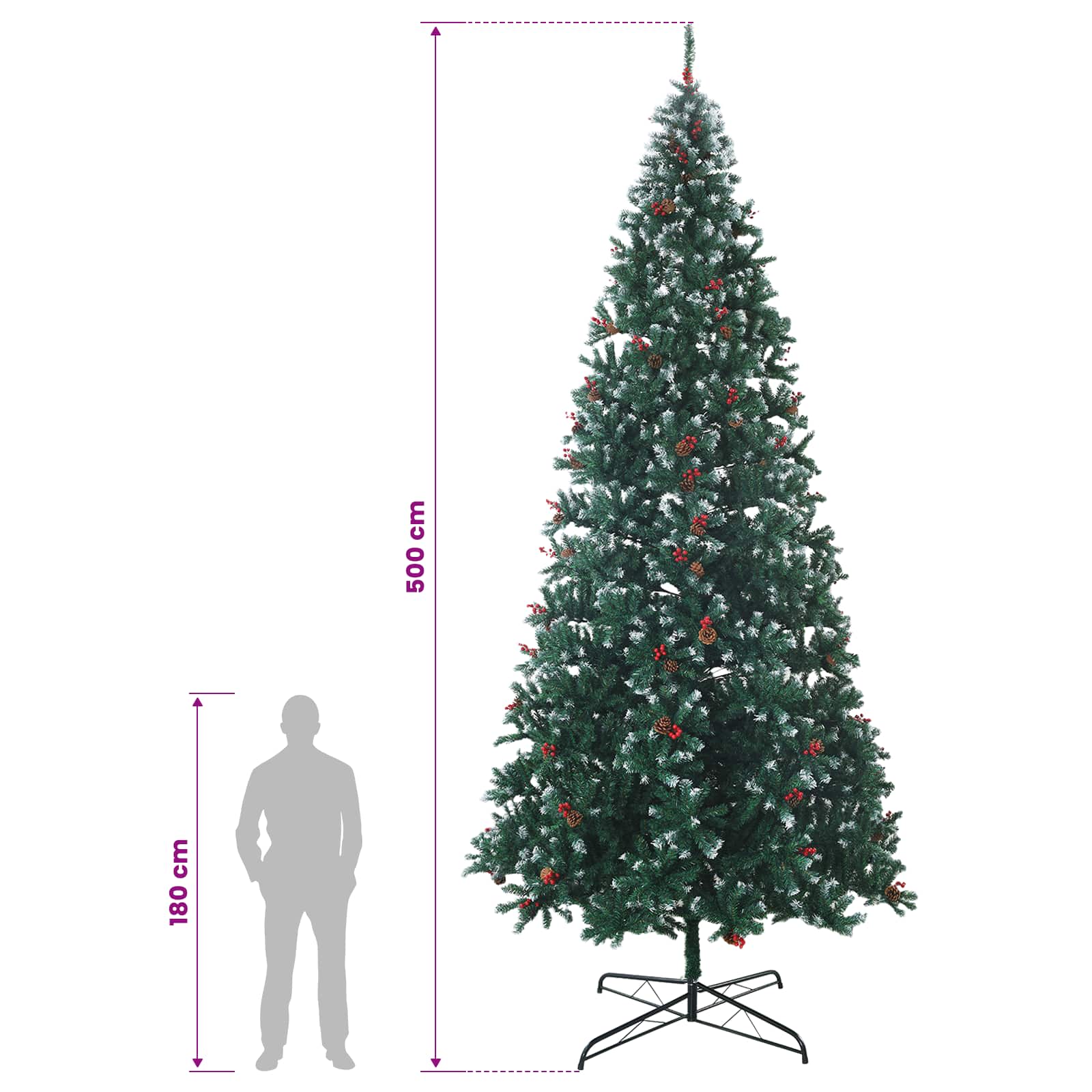Artificial Hinged Christmas Tree 900 LEDs Warm size guide