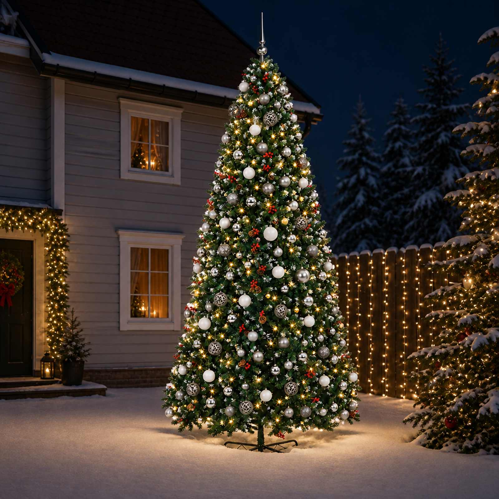 vidaXL Kunstigt juletræ med hængsler og julekugler 400 cm 600 LED'er