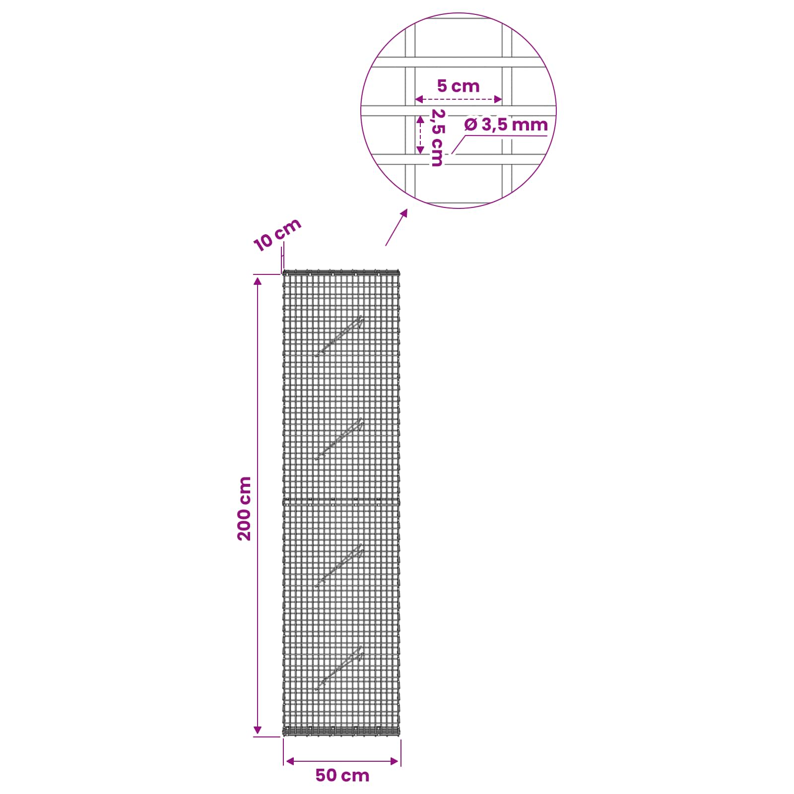 Gabion z žico 3,5 mm in mrežo 5x2,5 cm 50x10x200 cm