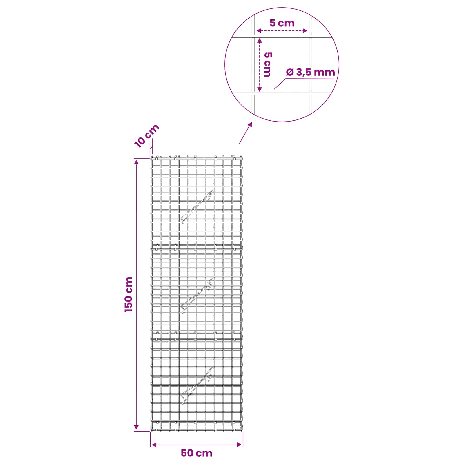 Gabion z žico 3,5 mm in mrežo 5x5 cm 50x10x150 cm
