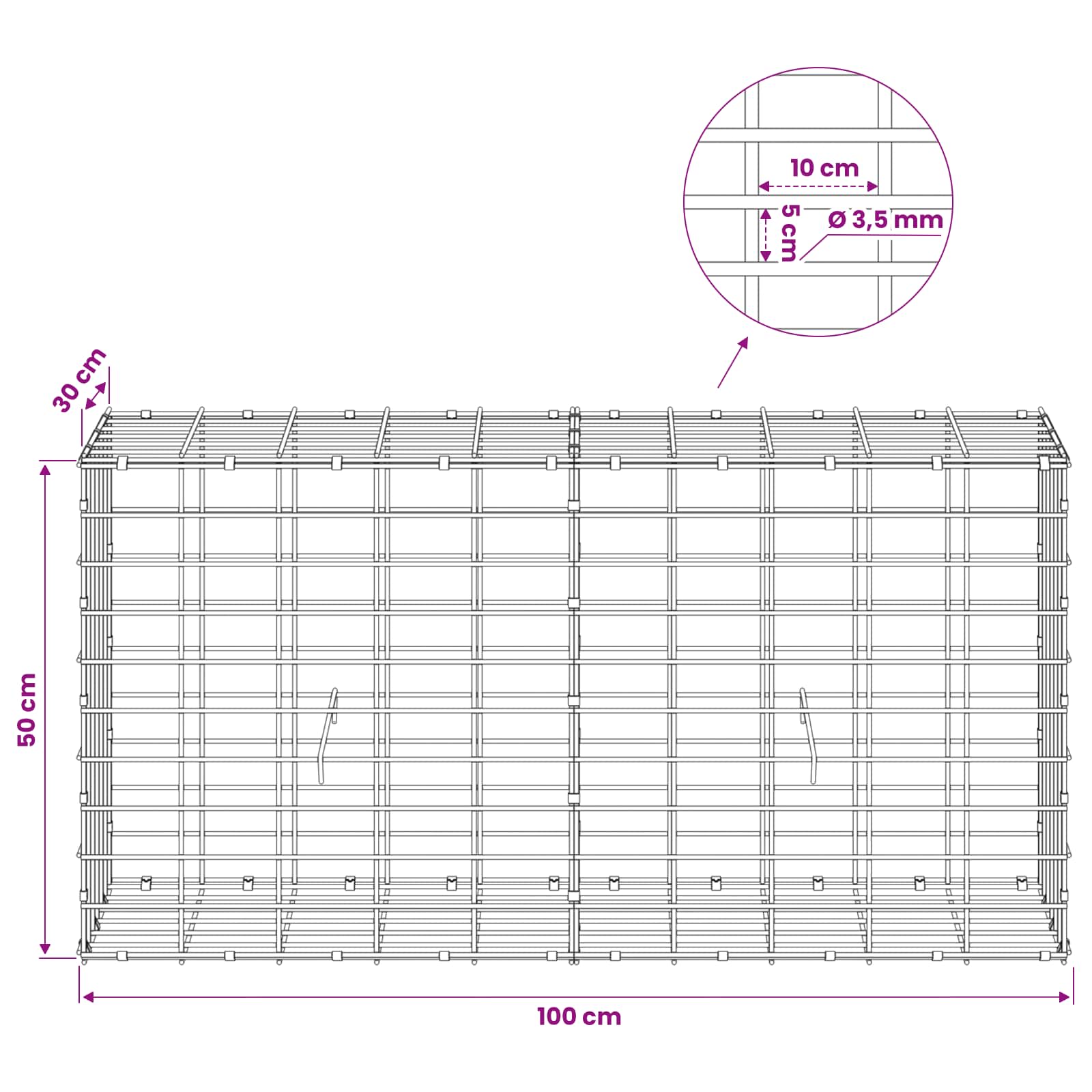 Gabion z 3,5 mm žico in 5x10 cm mrežo 100x30x50 cm