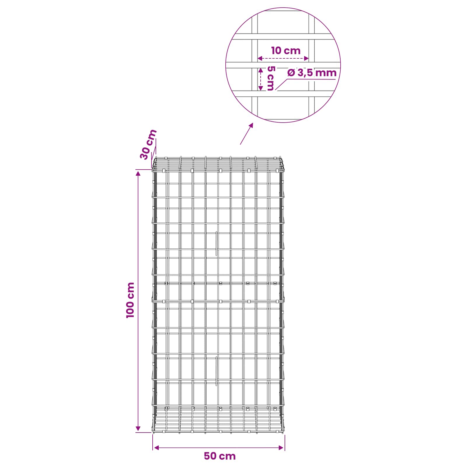 Gabion z 3,5 mm žico in 5x10 cm mrežo 50x30x100 cm
