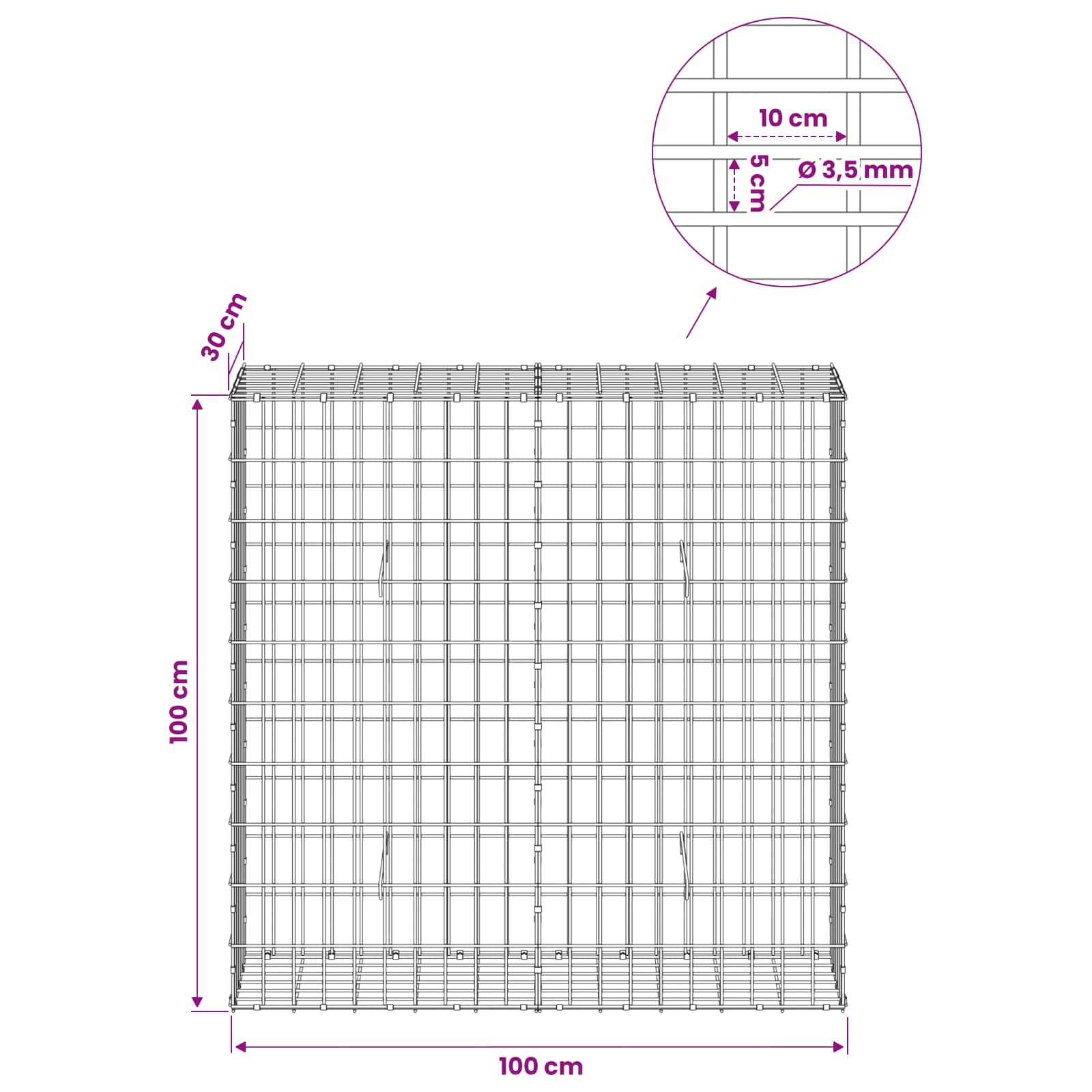 Gabion z 3,5 mm žico in 5x10 cm mrežo 100x30x100 cm