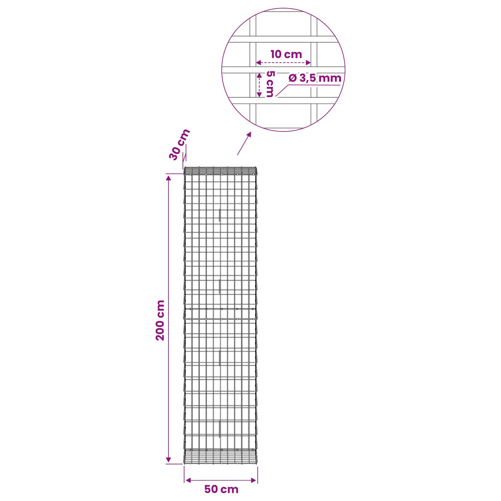 Gabion z 3,5 mm žico in 5x10 cm mrežo 50x30x200 cm
