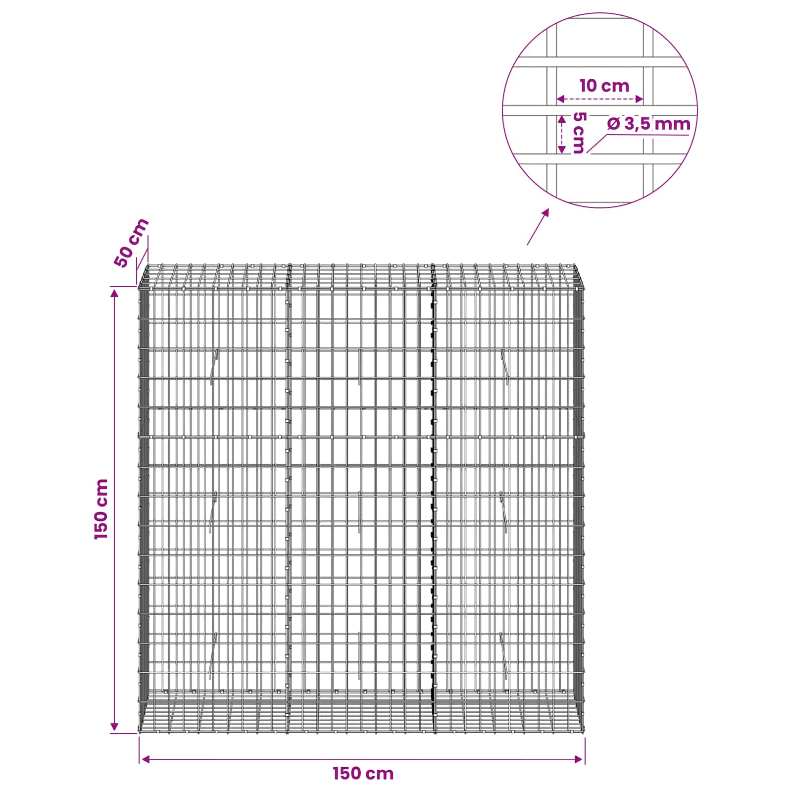 Gabion z 3,5 mm žico in 5x10 cm mrežo 150x50x150 cm