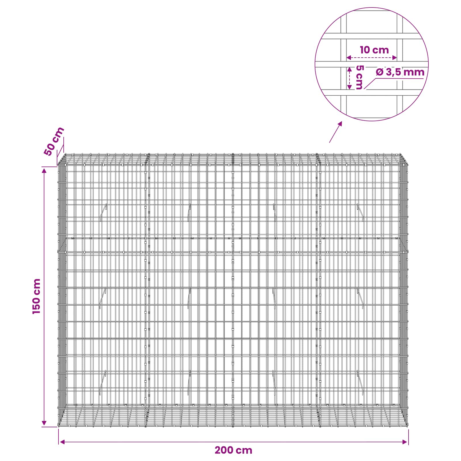 Gabion z 3,5 mm žico in 5x10 cm mrežo 200x50x150 cm