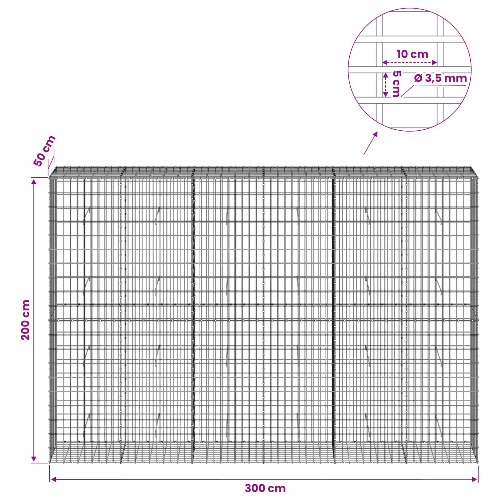 Gabion z 3,5 mm žico in 5x10 cm mrežo 300x50x200 cm