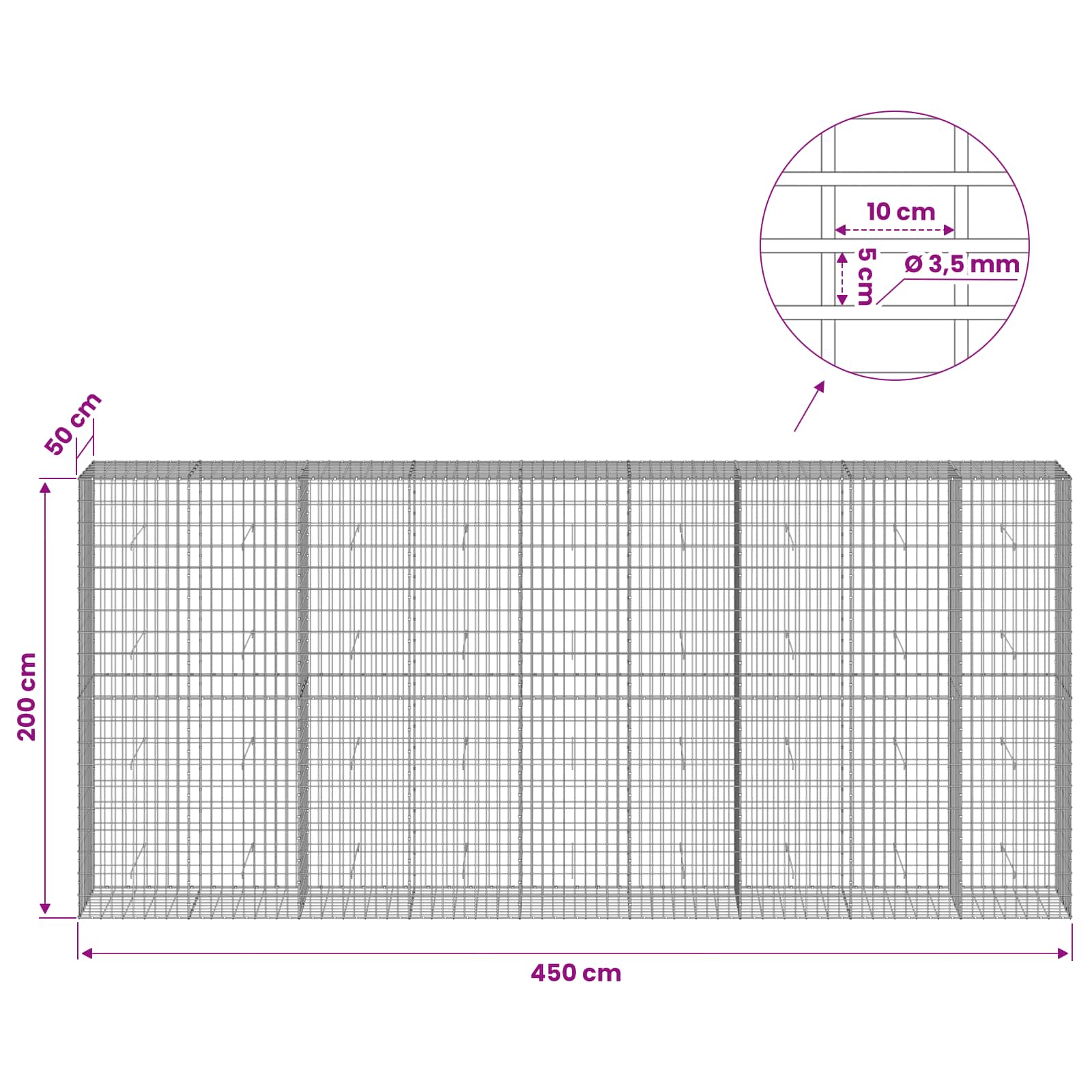 Gabion z 3,5 mm žico in 5x10 cm mrežo 450x50x200 cm