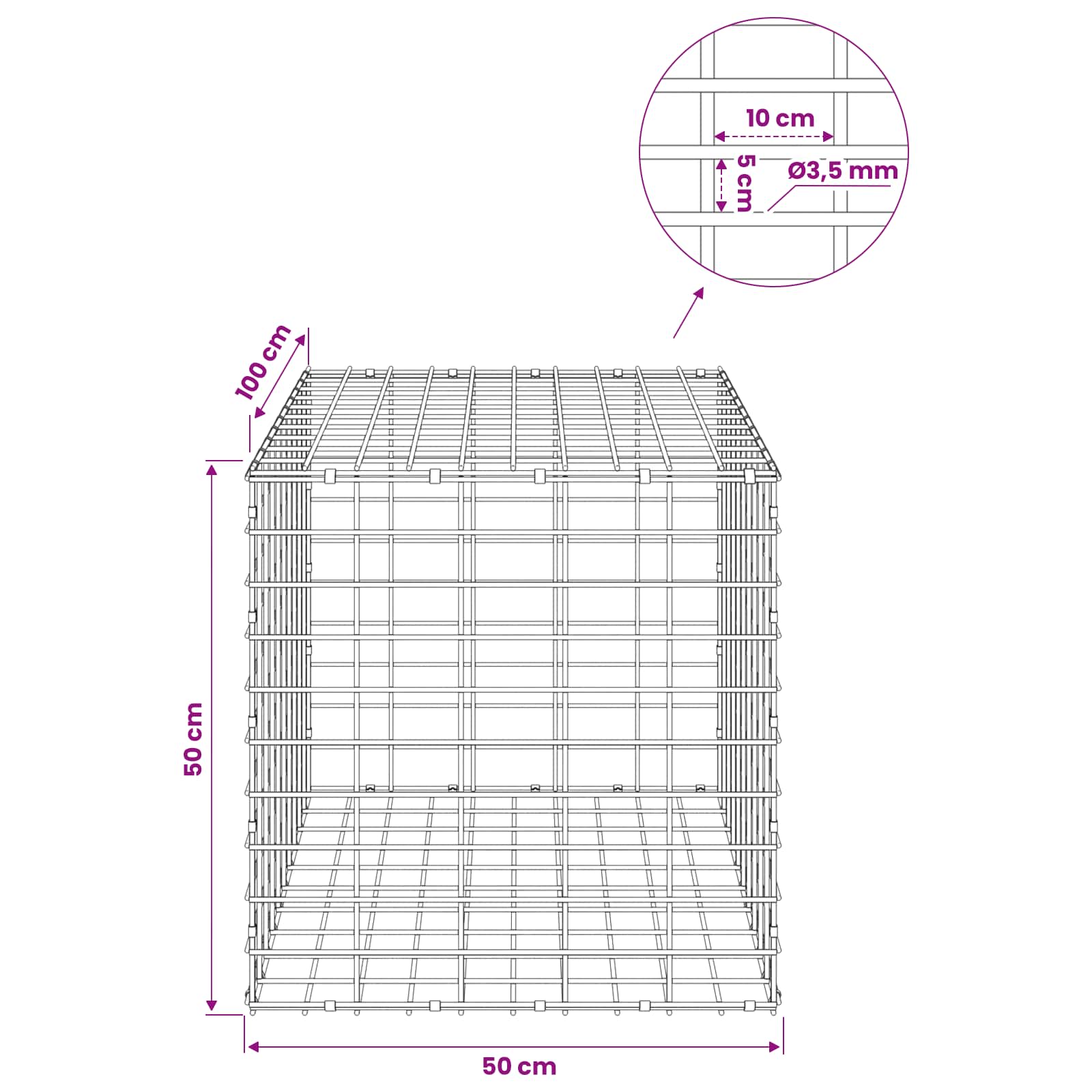 Gabion z 3,5 mm žico in 5x10 cm mrežo 50x100x50 cm
