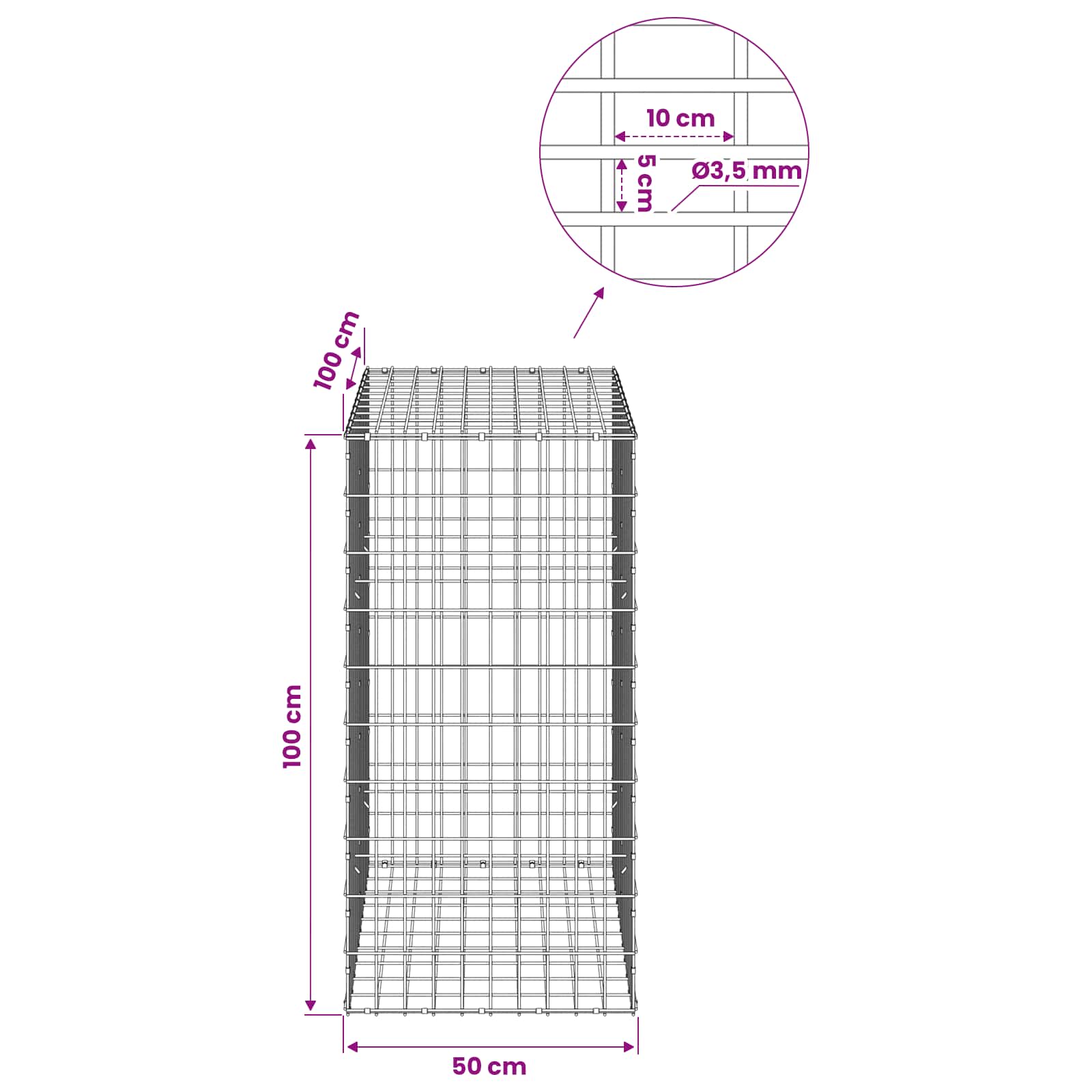 Gabion z 3,5 mm žico in 5x10 cm mrežo 50x100x100 cm