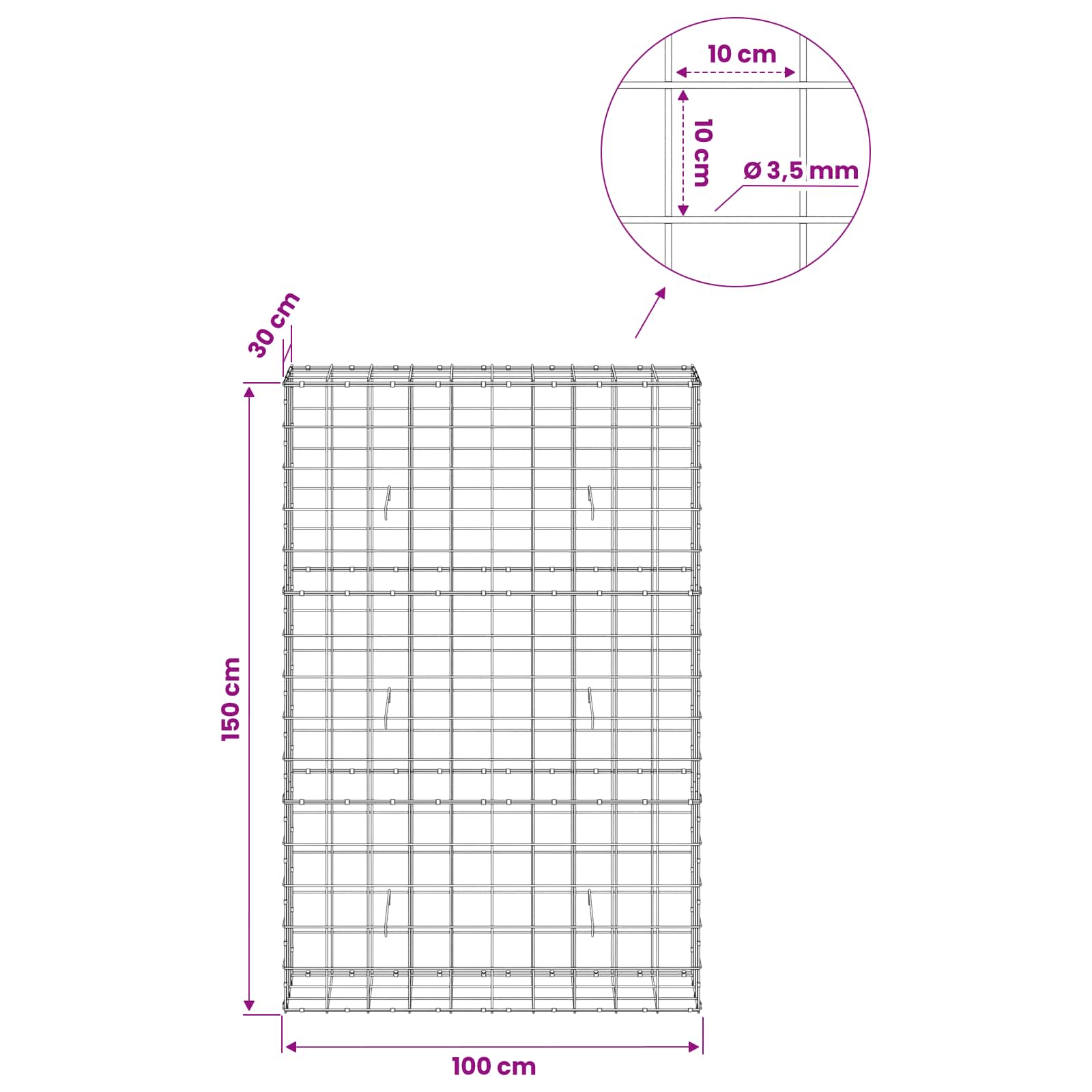 Gabion z žico 3,5 mm in mrežo 10x10 cm 100x30x150 cm