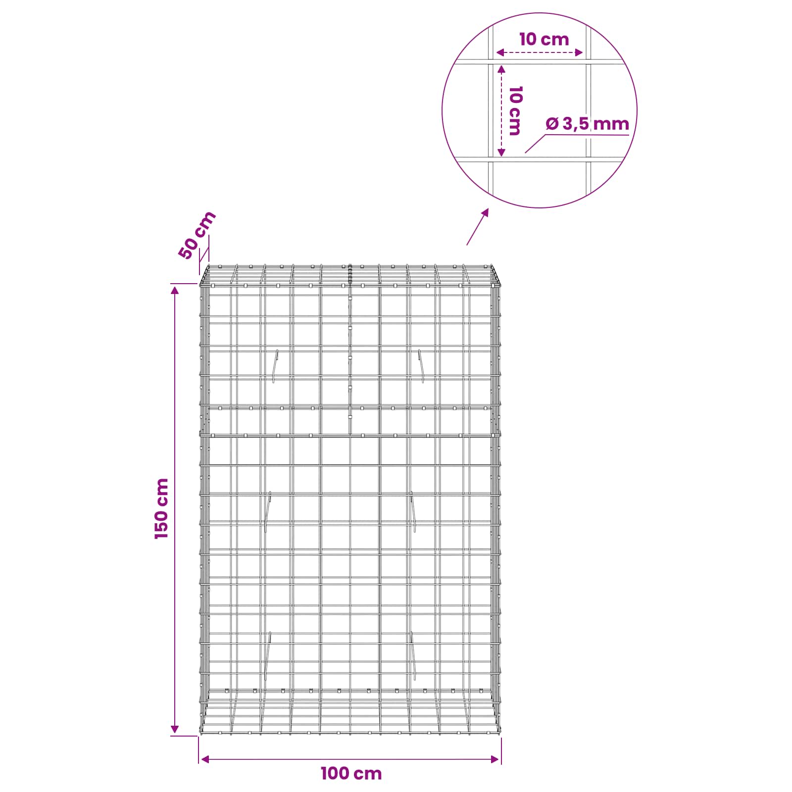 Gabion z žico 3,5 mm in mrežo 10x10 cm 100x50x150 cm
