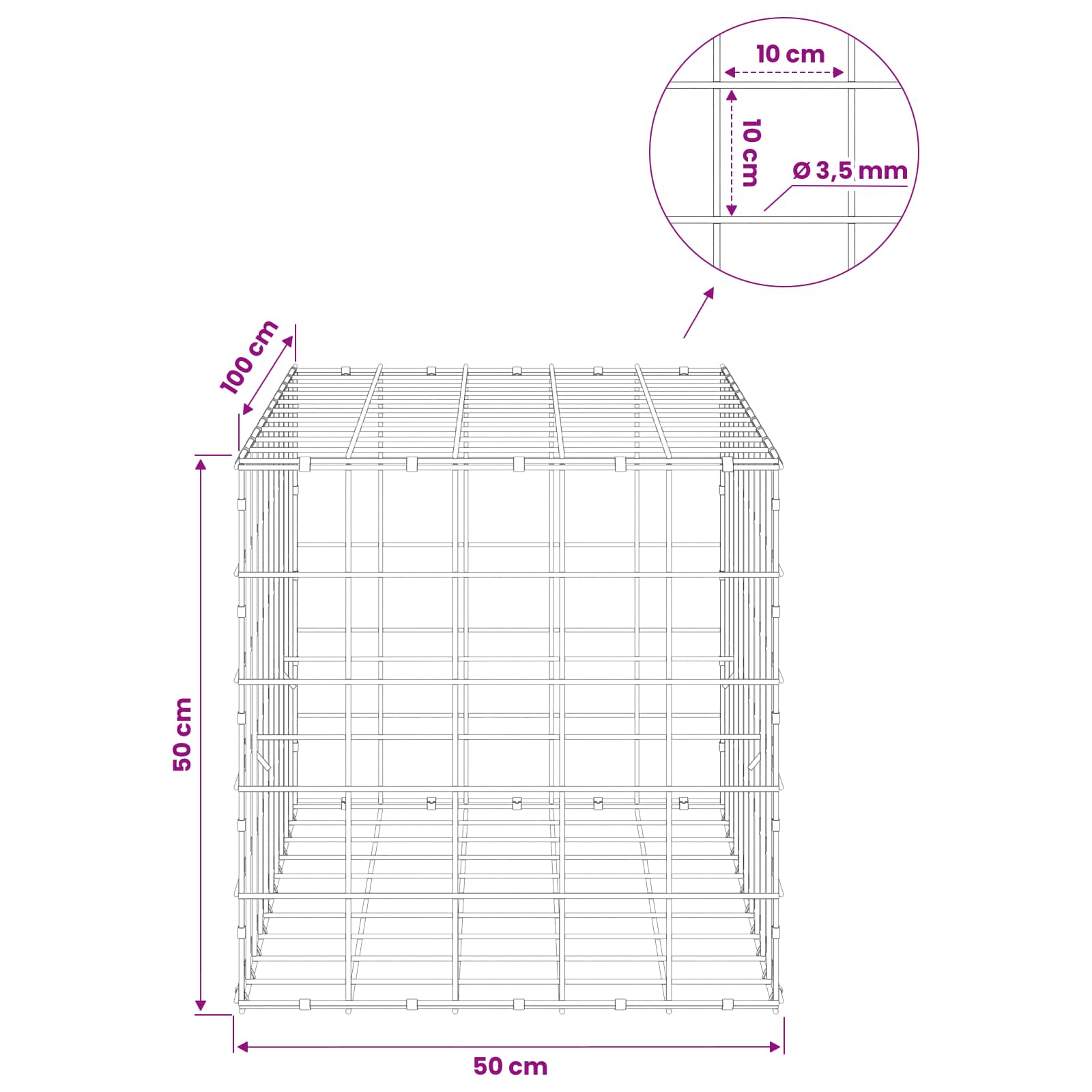 Gabion z žico 3,5 mm in mrežo 10x10 cm 50x100x50 cm