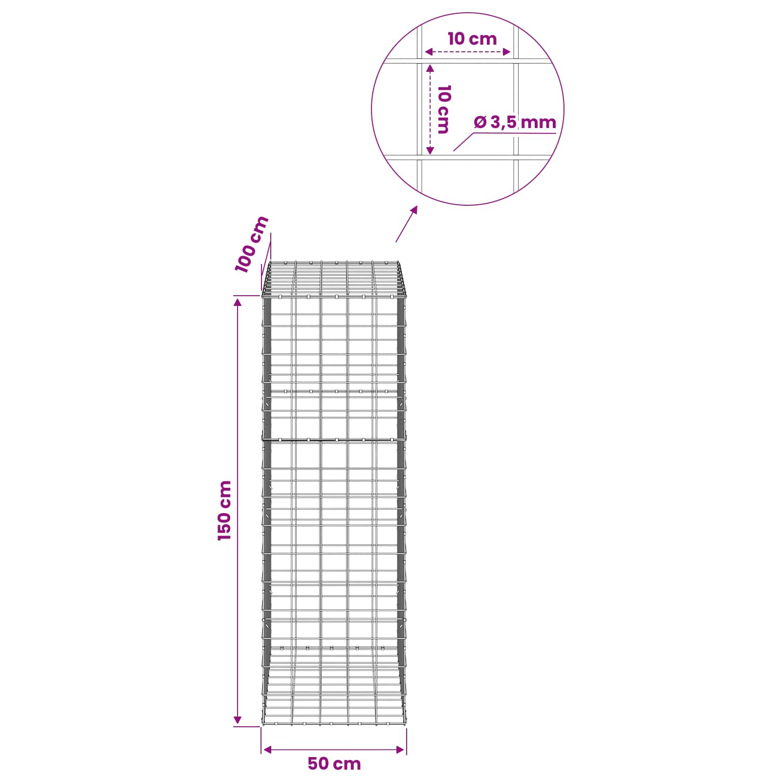Gabion z žico 3,5 mm in mrežo 10x10 cm 50x100x150 cm