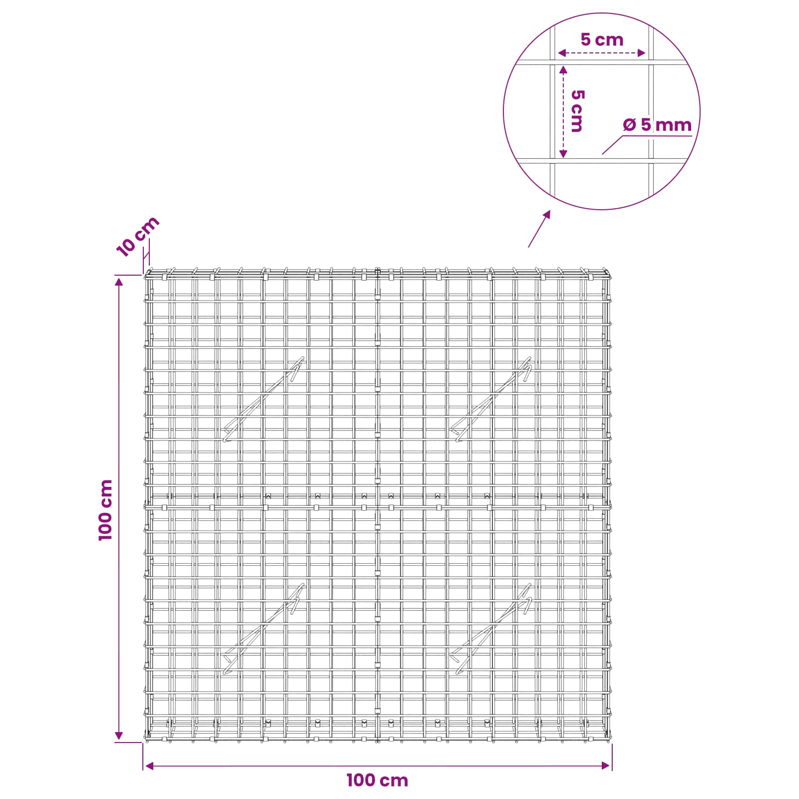 Gabion z žico 5 mm in mrežo 5x5 cm 100x10x100 cm