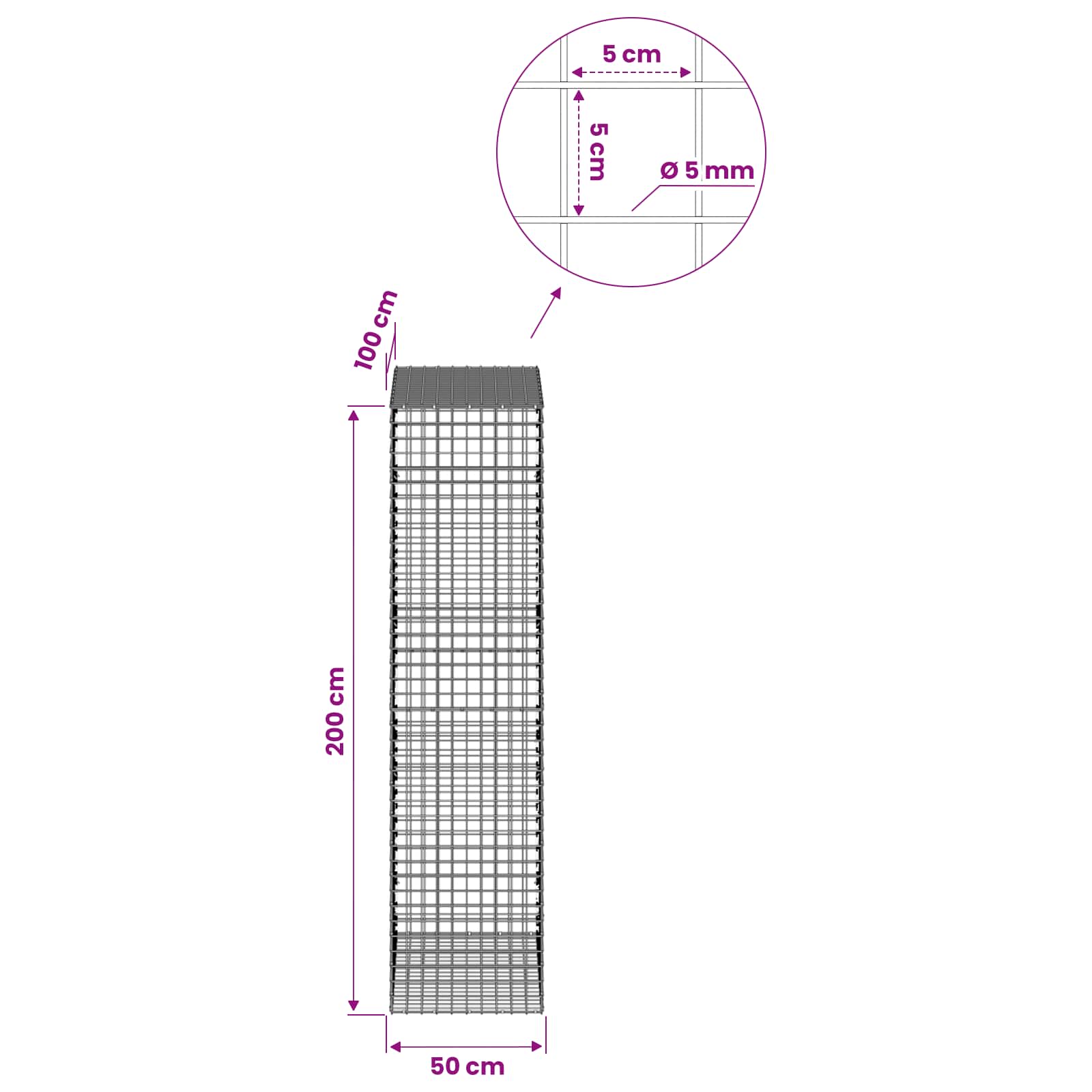 Gabion z žico 5 mm in mrežo 5x5 cm 700x50x100 cm