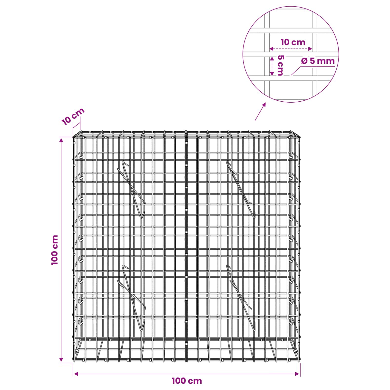 Gabion z žico 5 mm in mrežo 5x10 cm 100x10x100 cm