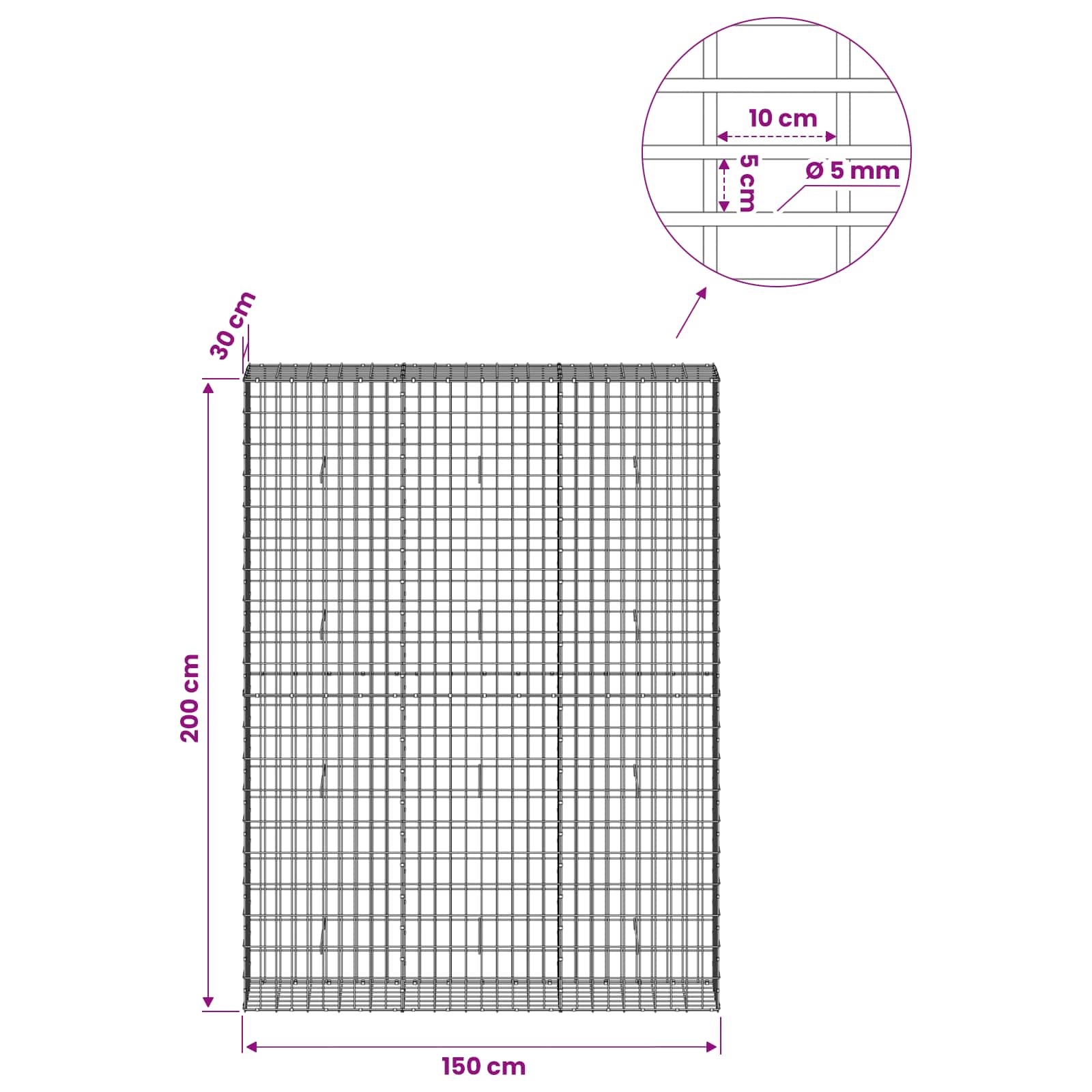 Gabion z žico 5 mm in mrežo 5x10 cm 150x30x200 cm