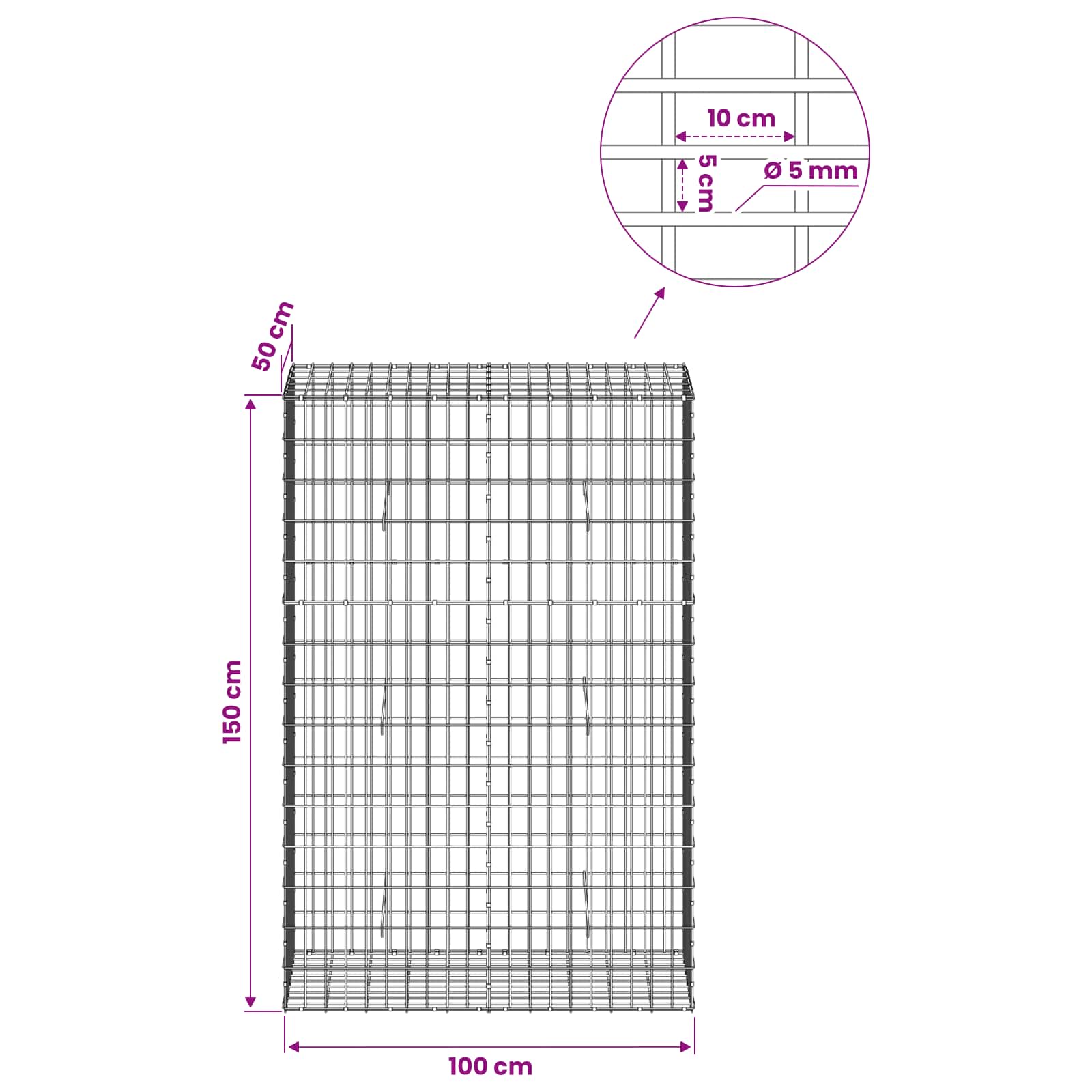 Gabion z žico 5 mm in mrežo 5x10 cm 100x50x150 cm